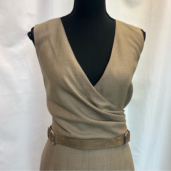 Ralph Lauren tan camel brown sleeveless wool cashmere belted midi dress Sz 10 - Picture 2 of 15